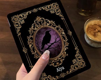 Personalised Gothic Raven Kindle Case, Vintage Magic Book Kindle Paperwhite 11/12th Cover, Kobo Clara Case, Dark Academia Book Lover Gift