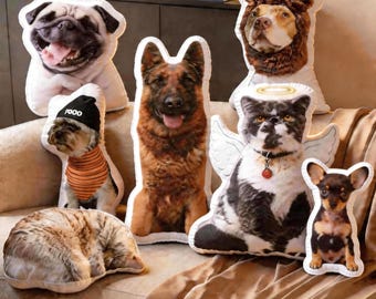 Custom Pet Pillow by Photo, Personalized Dog Cat  Shaped Cushion ,  Stuffed Animal Pillow , Funny Gift for pet Lovers  Pet Memory