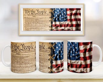 Taza con diseño de la bandera y la Constitución de Estados Unidos / Descarga digital patriótica completa