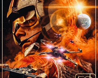Póster de Luke Skywalker, piloto rebelde, para la pared del 50 aniversario de Star Wars (X-Wing)