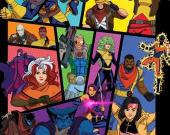 Póster del equipo de superhéroes mutantes de los 90, lámina de arte retro de dibujos animados, decoración de pared colorida