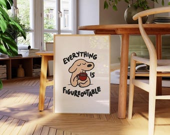 Impresión digital "Todo es averiguable" - Póster con afirmaciones positivas sobre perros - Arte mural para sala de juegos infantil