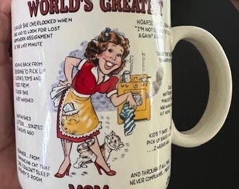 Taza de café vintage "La mejor mamá del mundo" con diseño retro de dibujos animados, regalo de cerámica para el Día de la Madre.