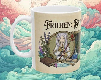 Frieren Chibi Mug Wrap PNG Digital Download Cute Kawaii Anime Sublimation Design Beyond Journey's End Gift