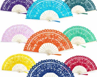 Bulk Lace Fans for Wedding - Large Battenburg Lace Hand Fan