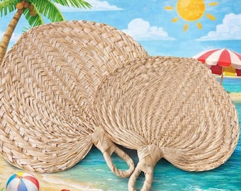 Handwoven Buri Palm Fans – Tropical Wedding Party Favors, 11-13 Inch Sizes