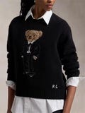 Polo Ralph Lauren Polo Bear Knit BLACK Sweater Jumper Wool LINEN Women's S M L