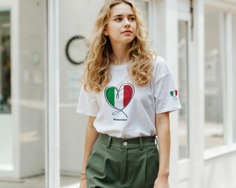 Personalisiertes Italien Herz T-Shirt mit Stethoskop - WM Fan Shirt - alle Länder möglich - Gechenk für Pflege, Arzt und Fussball Fans