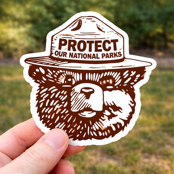 Protect Our National Parks Sticker, Forest Ranger Bear Decal, Vintage Nature Conservation Vinyl, Outdoor Adventure Gift, Hiking Tag