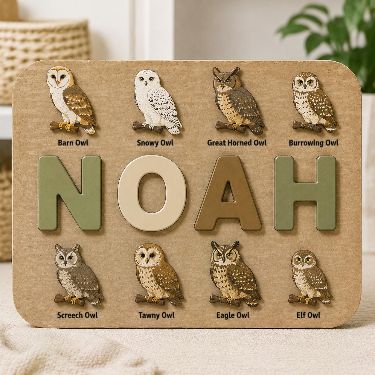 Personalized Owl Name Puzzle, Woodland Owl Wooden Puzzle, Montessori Learning Toy, Custom Name Gift,