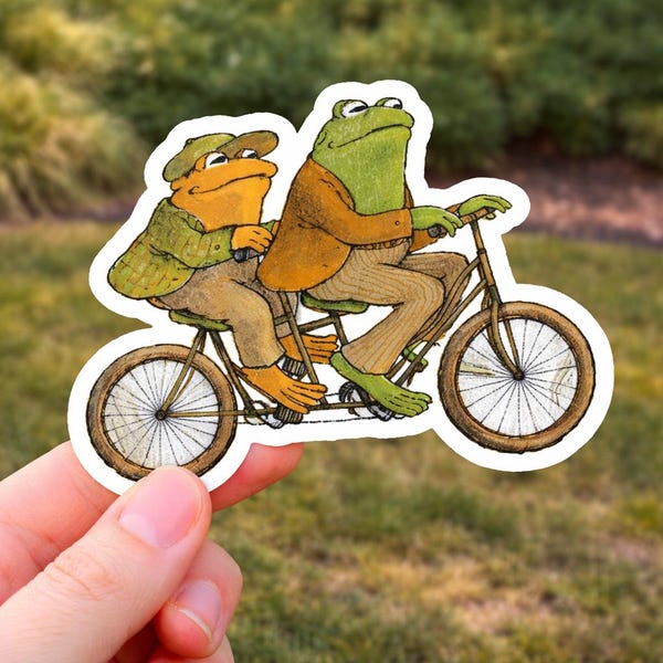 Frog and Toad Sticker, Cute Tandem Bike Decal, Vintage Cottagecore Art, Nostalgic Children's Book Vinyl, Frog and Toad Gift Idea