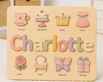 Personalized Princess Name Puzzle, Wooden Montessori Toy, Girl Birthday Gift, Custom Name Learning Board, Nursery Decor Toy