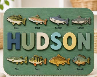 Personalized Ocean Name Puzzle, Tropical Fish Wooden Puzzle, Montessori Sea Animal Toy, Custom Name Puzzle Gift, Baby Ocean Nursery Decor