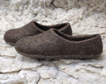 Handmade eco friendly felted slippers from natural wool - brown