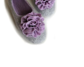 Handmade wool felted slippers with rubber soles - house shoes