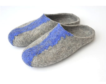 Felted slippers from natural ecofriendly wool - grey - slide back slipper