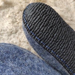 Handmade wool felted house shoes with Coutchouc soles mens slippers organic wool gray blue slippers mens shoes image 5