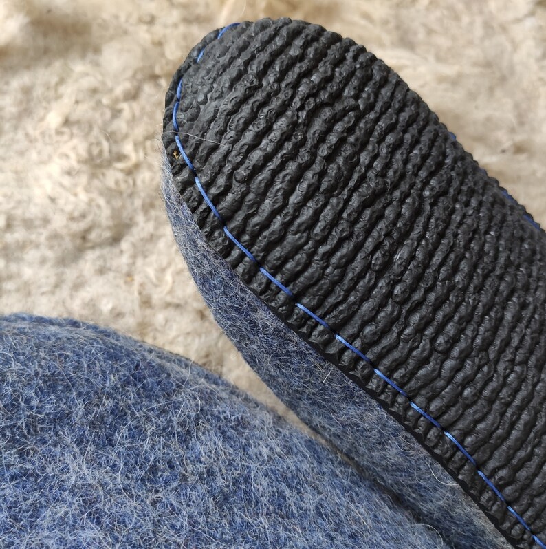 Handmade wool felted house shoes with Coutchouc soles mens slippers organic wool gray blue slippers mens shoes image 5