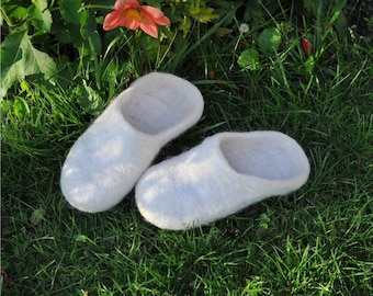 Felted  slippers from natural wool, white.