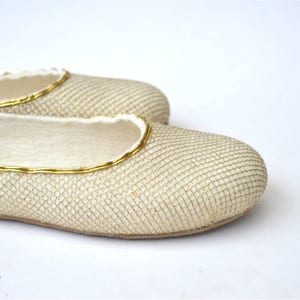 Handmade white softest merino wool felted slippers with gold net decoration 7-7.5 US women size Ready to ship image 2