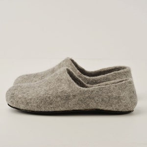 Handmade eco friendly felted slippers from natural wool - grey-rubber soles