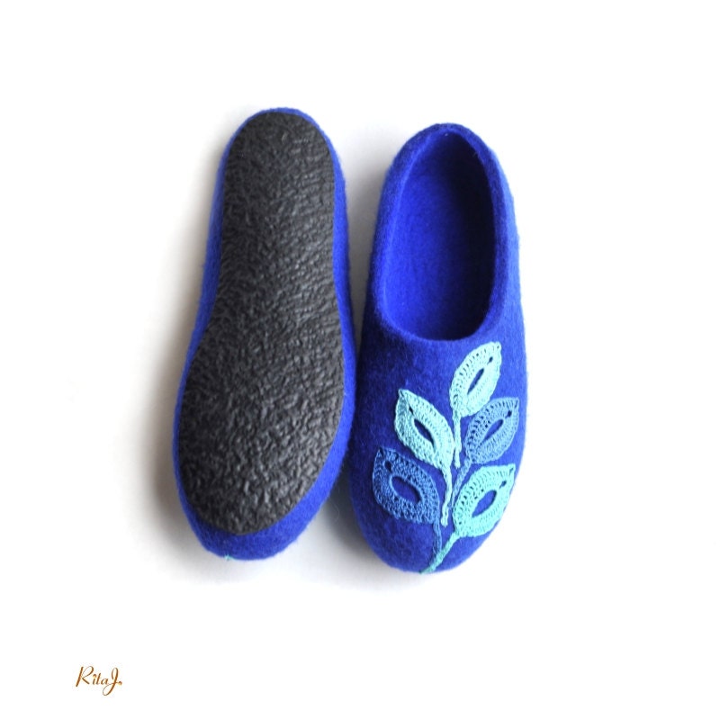 Handmade Wool Felted Slippers with Rubber soles- House Shoes