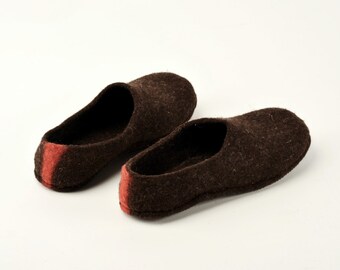 Handmade wool felted house shoes  with rubber soles