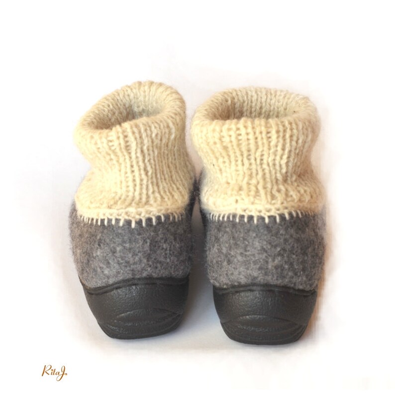 Handmade Grey Wool Felted Slippers With Rubber Soles Etsy
