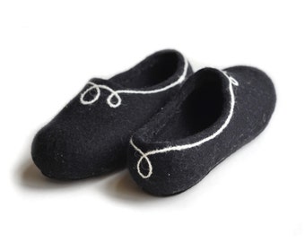 Handmade wool felted slippers with rubber soles- house shoes