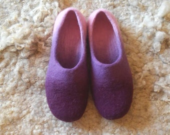 Handmade wool felted slippers - deep purple - amethyst - cherry blossom