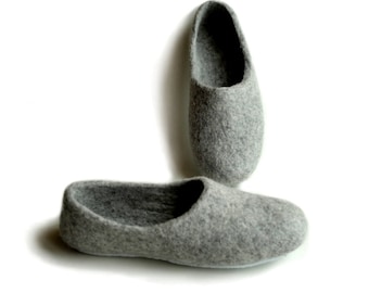 Handmade eco friendly felted slippers - wool - grey