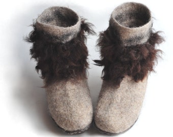 Handmade wool felted house shoes  with rubber soles