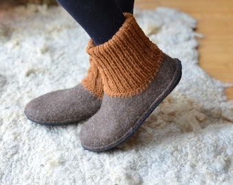 Handmade wool felted house shoes with rubber soles