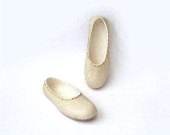 Handmade white softest merino wool felted slippers with gold net decoration