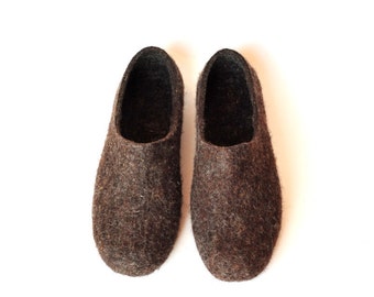 Eco friendly natural brown colour handmade felted slippers