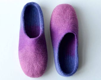 Handmade wool felted slippers - pink - purple - levander