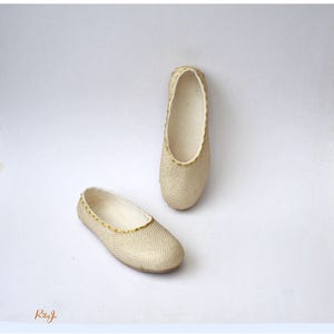Handmade white softest merino wool felted slippers with gold net decoration 7-7.5 US women size Ready to ship image 1