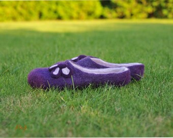 Chinelos de feltro Shamrock - roxo - feminino - feitos à mão - sapatos de feltro para casa