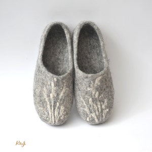 Handmade eco friendly felted slippers from natural wool grey image 1