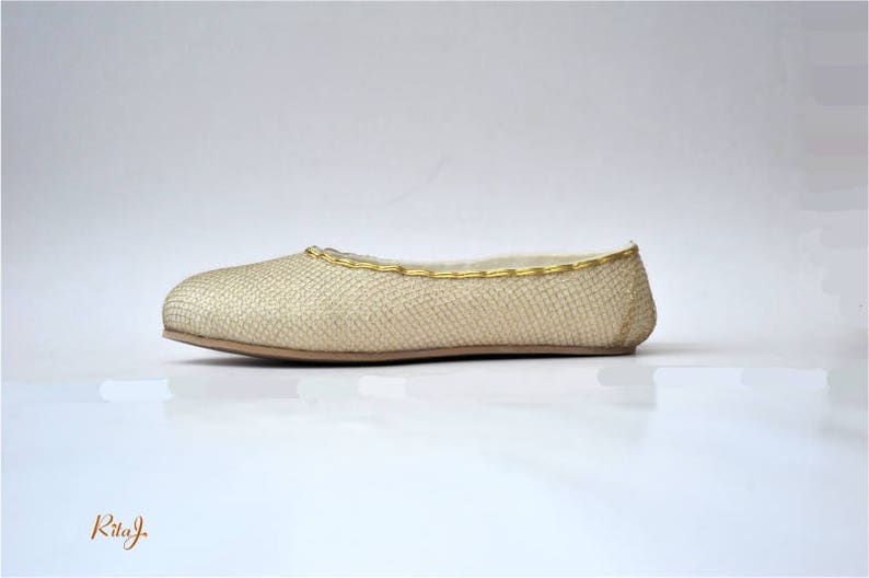 Handmade white softest merino wool felted slippers with gold net decoration 7-7.5 US women size Ready to ship image 3
