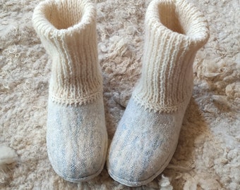 Handmade wool felted house shoes with rubber soles