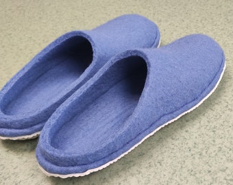Handmade wool felted house shoes with soles