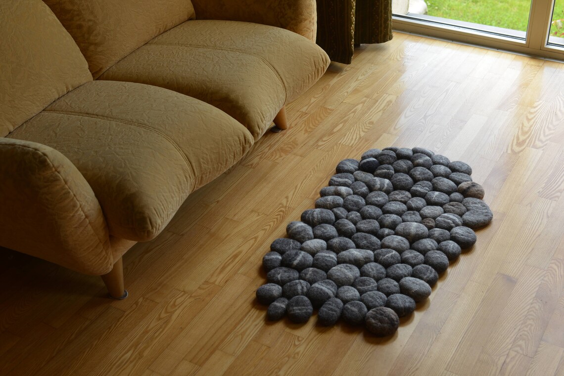 Felt Stone Rug Felt Stone Wool Rug Ecofriendly Wool Rug Etsy