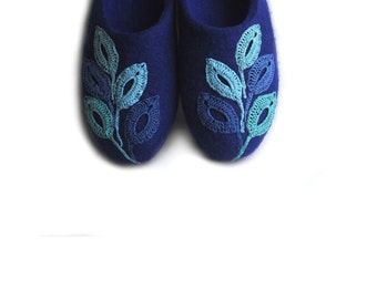 Handmade wool felted slippers with rubber soles- house shoes