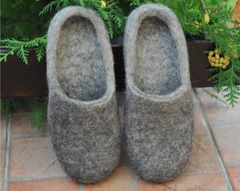 Eco friendly grey felted slippers