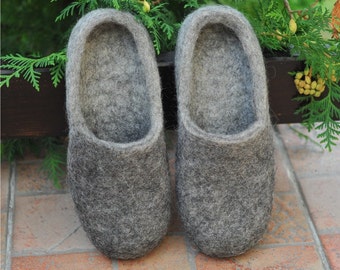 Pantofole in feltro grigio ecologico - Pantofole in feltro - Scarpe home uomo - Pantofole grigie - Pantofole da uomo naturali - Scarpe invernali uomo