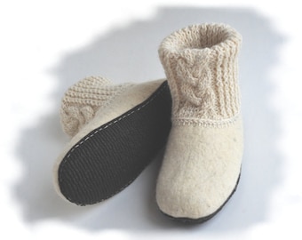 Handmade wool felted house shoes  with rubber soles