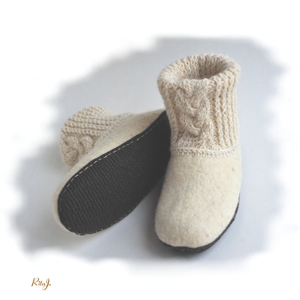 Handmade wool felted house shoes  with rubber soles