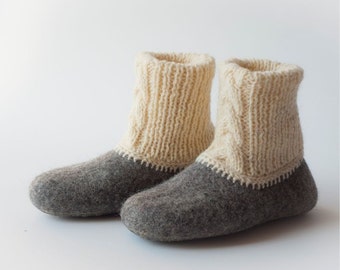 Handmade wool felted slippers - house shoes - natural - eco friendly