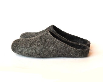 Eco friendly natural grey colour handmade felted slippers - men